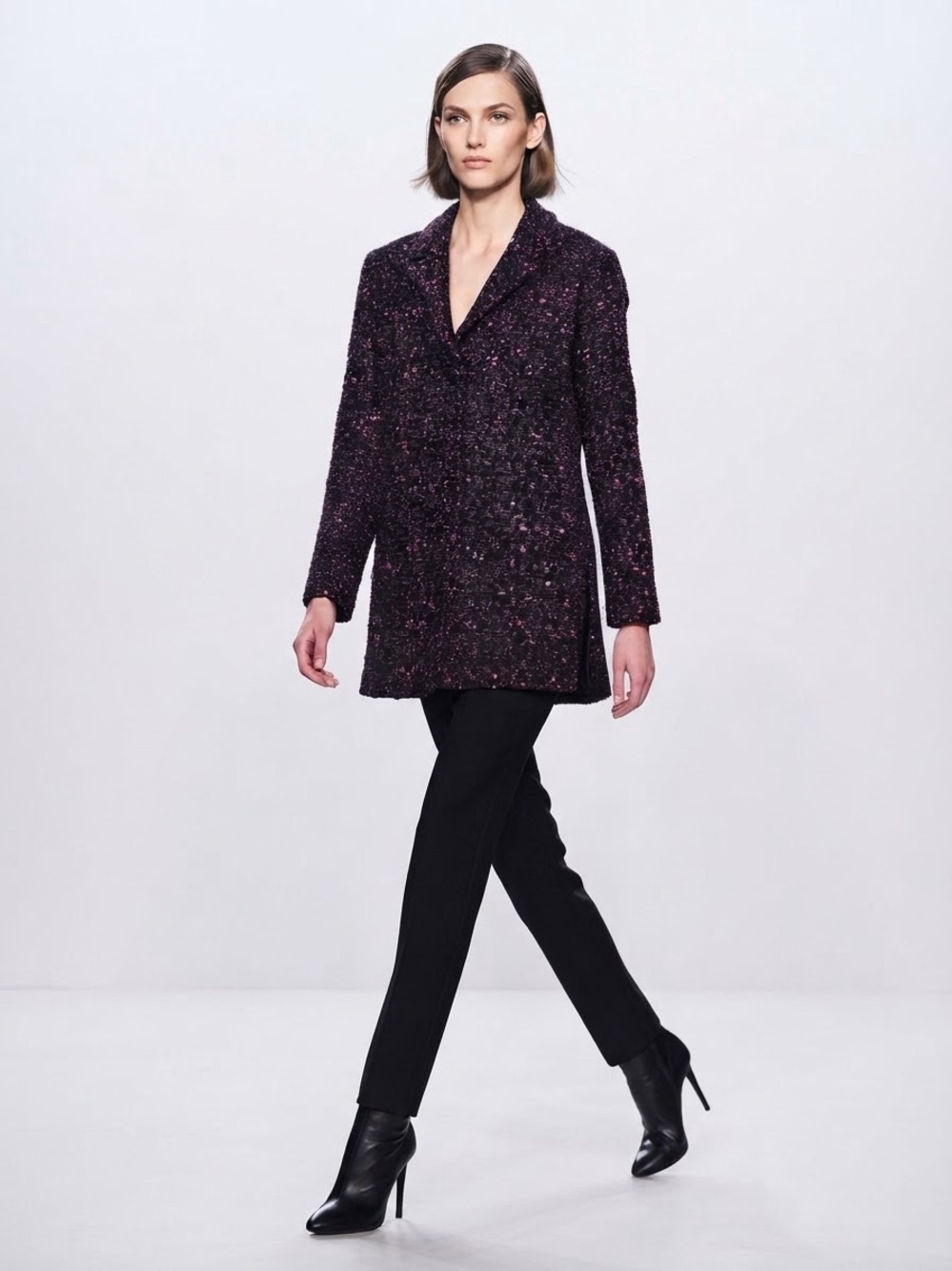 St. John Black Blazer with Pink Speckled Tweed